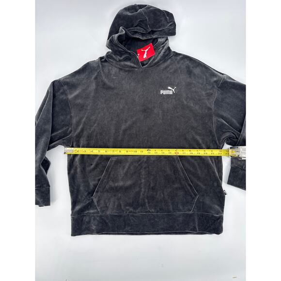 PUMA Essentials Elevated Velour Hoodie Black Women’s Size L— Cozy Lounge Staple - Picture 7 of 7